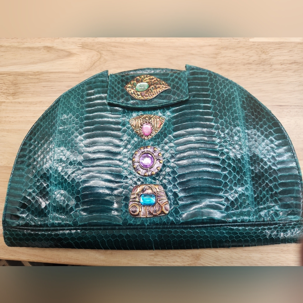 Vintage J.Renee Snakeskin Clutch with Gemstone Accents